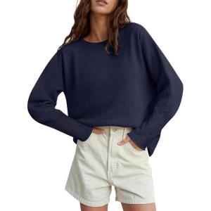 imageANRABESS Womens Oversized Batwing Sleeve Sweaters Crewneck Casual Fall Knit Loose Pullover Tops 2025 Work Winter OutfitsNavy Blue