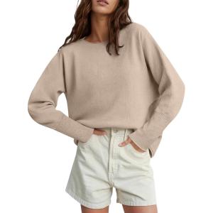 imageANRABESS Womens Oversized Batwing Sleeve Sweaters Crewneck Casual Fall Knit Loose Pullover Tops 2025 Work Winter OutfitsTan