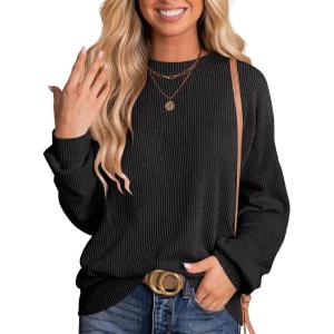 imageANRABESS Womens Oversized Long Sleeve Shirts Ribbed Knit Tunic Tops Side Spilt Casual 2025 Fall OutfitsBlack