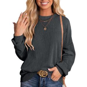 imageANRABESS Womens Oversized Long Sleeve Shirts Ribbed Knit Tunic Tops Side Spilt Casual 2025 Fall OutfitsBlack Grey