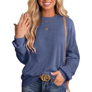 imageANRABESS Womens Oversized Long Sleeve Shirts Ribbed Knit Tunic Tops Side Spilt Casual 2025 Fall OutfitsBlue