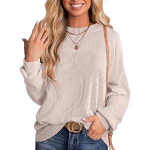 imageANRABESS Womens Oversized Long Sleeve Shirts Ribbed Knit Tunic Tops Side Spilt Casual 2025 Fall OutfitsFair Pink