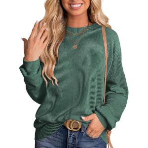 imageANRABESS Womens Oversized Long Sleeve Shirts Ribbed Knit Tunic Tops Side Spilt Casual 2025 Fall OutfitsGreen