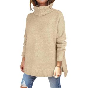 imageANRABESS Womens Oversized Turtleneck Sweaters Casual Fall Long Sleeve Knit Spilt Hem Tunic Pullover Tops 2025 Winter OutfitsApricot