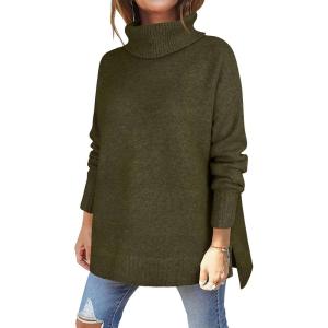 imageANRABESS Womens Oversized Turtleneck Sweaters Casual Fall Long Sleeve Knit Spilt Hem Tunic Pullover Tops 2025 Winter OutfitsArmy Green
