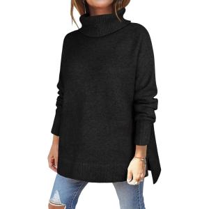 imageANRABESS Womens Oversized Turtleneck Sweaters Casual Fall Long Sleeve Knit Spilt Hem Tunic Pullover Tops 2025 Winter OutfitsBlack