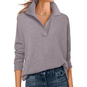 imageANRABESS Womens Polo V Neck Long Sleeve Sweaters Lightweight Dressy Casual Business Basic Knit Pullover Top 2025 Fall OutfitsNutmeg