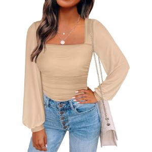 imageANRABESS Womens Square Neck Mesh Long Sleeve Tops Double Lined Dressy Business Casual Blouses Shirts 2025 Fall OutfitsApricot