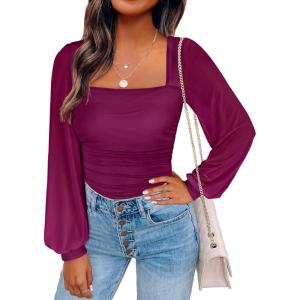 imageANRABESS Womens Square Neck Mesh Long Sleeve Tops Double Lined Dressy Business Casual Blouses Shirts 2025 Fall OutfitsBurgundy