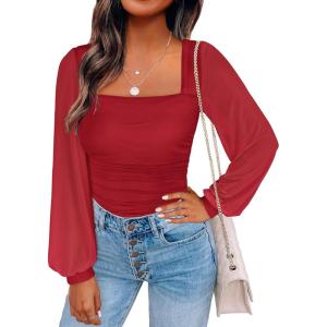 imageANRABESS Womens Square Neck Mesh Long Sleeve Tops Double Lined Dressy Business Casual Blouses Shirts 2025 Fall OutfitsRed