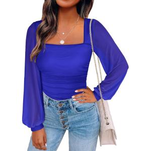 imageANRABESS Womens Square Neck Mesh Long Sleeve Tops Double Lined Dressy Business Casual Blouses Shirts 2025 Fall OutfitsRoyal Blue