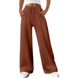imageANRABESS Womens Sweatpants Wide Leg Casual Loose Baggy Lounge Travel Pants 2025 Fall Drawstring Joggers with PocketsBurnt Brown