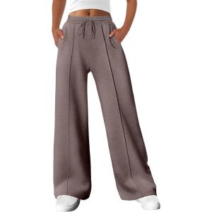 imageANRABESS Womens Sweatpants Wide Leg Casual Loose Baggy Lounge Travel Pants 2025 Fall Drawstring Joggers with PocketsCamel