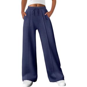 imageANRABESS Womens Sweatpants Wide Leg Casual Loose Baggy Lounge Travel Pants 2025 Fall Drawstring Joggers with PocketsNavy Blue