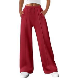 imageANRABESS Womens Sweatpants Wide Leg Casual Loose Baggy Lounge Travel Pants 2025 Fall Drawstring Joggers with PocketsRed
