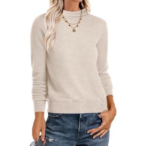 imageANRABESS Womens Turtleneck Long Sleeve Lightweight Casual Fall Sweaters 2025Almond
