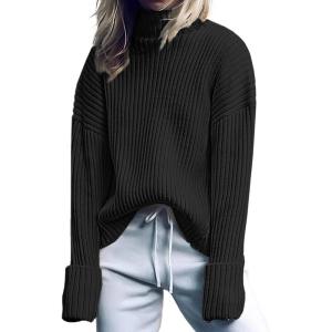 imageANRABESS Womens Turtleneck Sweater 2025 Long Sleeve Ribbed Chunky Knit Fall Pullover Sweater TopBlack