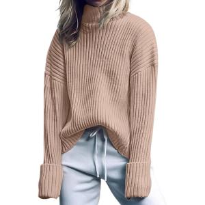 imageANRABESS Womens Turtleneck Sweater 2025 Long Sleeve Ribbed Chunky Knit Fall Pullover Sweater TopBright Tan