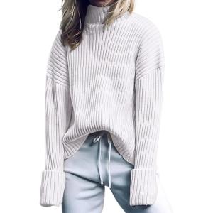 imageANRABESS Womens Turtleneck Sweater 2025 Long Sleeve Ribbed Chunky Knit Fall Pullover Sweater TopWhite