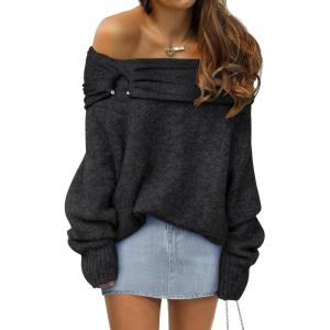imageANRABESS Womens Wool Blend Off The Shoulder Long Sleeve Soft Knit Sweaters 2025 Fall OutfitsBlack