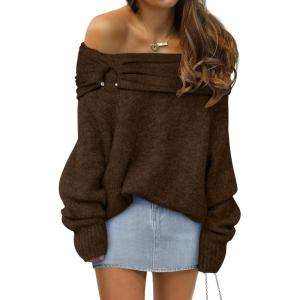 imageANRABESS Womens Wool Blend Off The Shoulder Long Sleeve Soft Knit Sweaters 2025 Fall OutfitsMocha