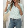 imageANRABESS Long Sleeve Striped Shirts for Women Fall Button Down Cute Tops 2025 V Neck Businese Casual Blouses with PocketsGreen Striped