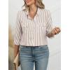imageANRABESS Long Sleeve Striped Shirts for Women Fall Button Down Cute Tops 2025 V Neck Businese Casual Blouses with PocketsLight Brown Striped