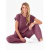 imageANRABESS Lounge Sets For Women Fall Ribbed Knit 2 Piece Pajama Sets Casual Short Sleeve Top and Long Pants Matching OutfitsDark Red