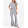 imageANRABESS Lounge Sets For Women Fall Ribbed Knit 2 Piece Pajama Sets Casual Short Sleeve Top and Long Pants Matching OutfitsGrey