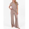 imageANRABESS Lounge Sets For Women Fall Ribbed Knit 2 Piece Pajama Sets Casual Short Sleeve Top and Long Pants Matching OutfitsTan Khaki