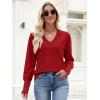 imageANRABESS Sweaters for Women Long Sleeve V Neck Shirts Business Casual Work Blouses 2025 Fall Loose Knit Pullover Sweater TopsRed