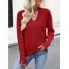 imageANRABESS Sweaters for Women Long Sleeve V Neck Shirts Business Casual Work Blouses 2025 Fall Loose Knit Pullover Sweater TopsRed