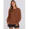 imageANRABESS Sweatshirts for Women 2025 Fall Long Sleeve Shirts Oversized Crewneck Lightweight Side Split Casual Pullover TopsBurnt Brown
