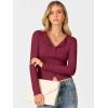 imageANRABESS Women Long Sleeve Button Down Shirts Ribbed Knit Slim Fitted Crop Tops 2025 Fall Y2K Dressy Casual Trendy OutfitsWine Red