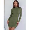 imageANRABESS Women Long Sleeve Mock Neck Bodycon Mini Dress 2025 Fall Ribbed Slim Fit Pencil Cocktail Club Night DressesArmy Green