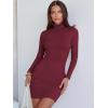 imageANRABESS Women Long Sleeve Mock Neck Bodycon Mini Dress 2025 Fall Ribbed Slim Fit Pencil Cocktail Club Night DressesDark Red