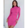 imageANRABESS Women Long Sleeve Mock Neck Bodycon Mini Dress 2025 Fall Ribbed Slim Fit Pencil Cocktail Club Night DressesHot Pink