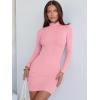 imageANRABESS Women Long Sleeve Mock Neck Bodycon Mini Dress 2025 Fall Ribbed Slim Fit Pencil Cocktail Club Night DressesPink