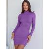 imageANRABESS Women Long Sleeve Mock Neck Bodycon Mini Dress 2025 Fall Ribbed Slim Fit Pencil Cocktail Club Night DressesPurple