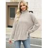 imageANRABESS Women Oversized Turtleneck Long Sleeve Fuzzy Knit Slit Side Chunky Warm Pullover Sweaters 2025Beige