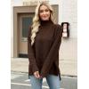 imageANRABESS Women Oversized Turtleneck Long Sleeve Fuzzy Knit Slit Side Chunky Warm Pullover Sweaters 2025Deep Brown