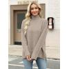 imageANRABESS Women Oversized Turtleneck Long Sleeve Fuzzy Knit Slit Side Chunky Warm Pullover Sweaters 2025Light Khaki