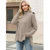 imageANRABESS Women Oversized Turtleneck Long Sleeve Fuzzy Knit Slit Side Chunky Warm Pullover Sweaters 2025Light Khaki