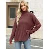 imageANRABESS Women Oversized Turtleneck Long Sleeve Fuzzy Knit Slit Side Chunky Warm Pullover Sweaters 2025Red Brown