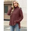 imageANRABESS Women Oversized Turtleneck Long Sleeve Fuzzy Knit Slit Side Chunky Warm Pullover Sweaters 2025Red Brown