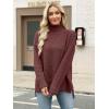 imageANRABESS Women Oversized Turtleneck Long Sleeve Fuzzy Knit Slit Side Chunky Warm Pullover Sweaters 2025Red Brown