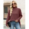 imageANRABESS Women Oversized Turtleneck Long Sleeve Fuzzy Knit Slit Side Chunky Warm Pullover Sweaters 2025Red Brown