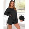 imageANRABESS Womens 2 Piece Lounge Pajama Sets Casual Ribbed Long Sleeve Top Matching Shorts Sleepwear PJ Set 2025 Fall OutfitsBlack