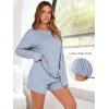 imageANRABESS Womens 2 Piece Lounge Pajama Sets Casual Ribbed Long Sleeve Top Matching Shorts Sleepwear PJ Set 2025 Fall OutfitsBlue