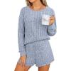 imageANRABESS Womens 2 Piece Lounge Pajama Sets Casual Ribbed Long Sleeve Top Matching Shorts Sleepwear PJ Set 2025 Fall OutfitsBlue